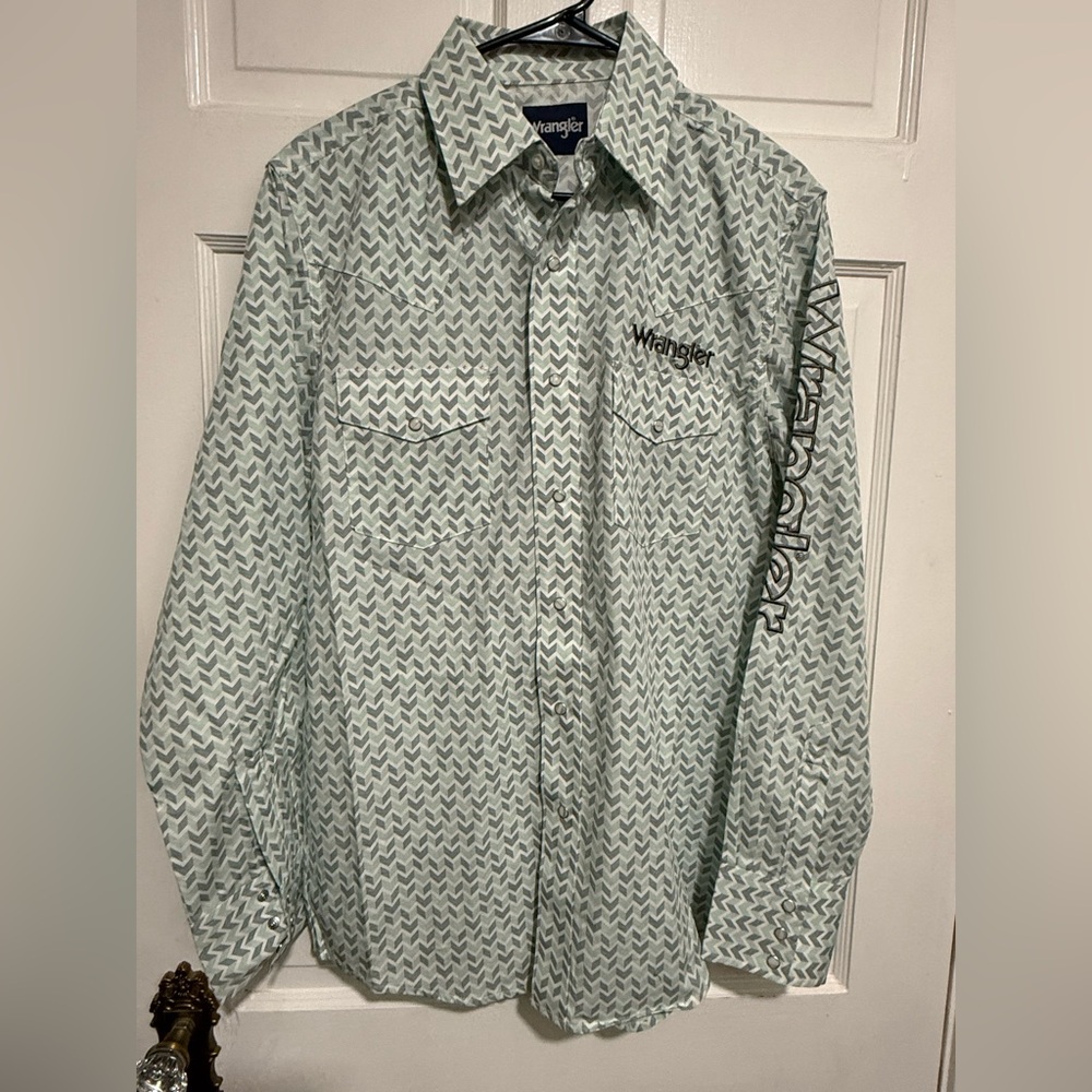 New Mens Wrangler Long Sleeve Small Snap Logo Embroidered Shirt Classic Fit